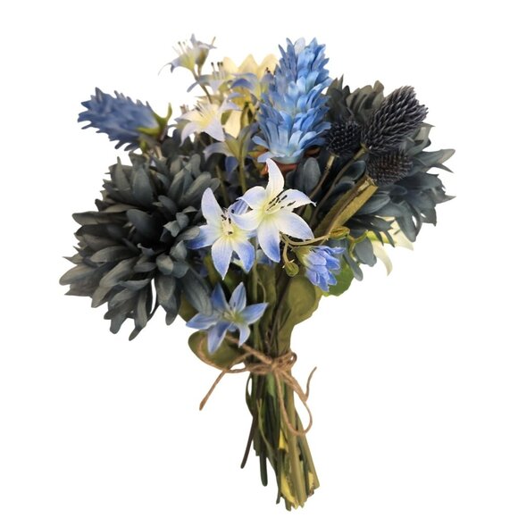 Artificial Blue Mums & White Sunflowers 16 Stem Faux Floral Bundle Arrangement B - Picture 3 of 16